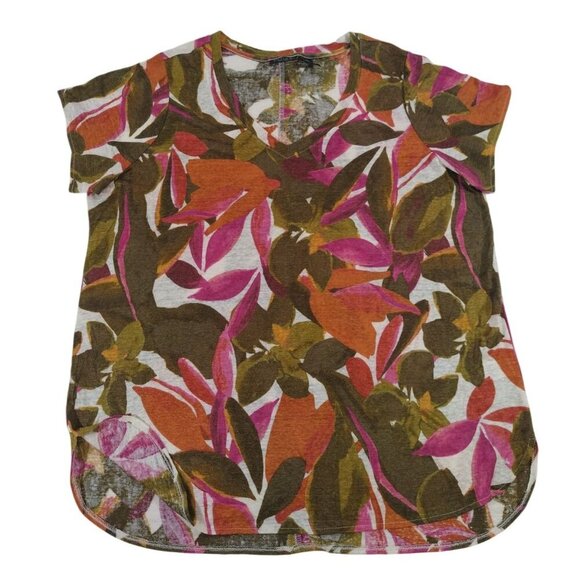 Tahari Womens Floral Linen T-Shirt Short Sleeve V-Neck Multicolor Casual Size 1X - Picture 4 of 7